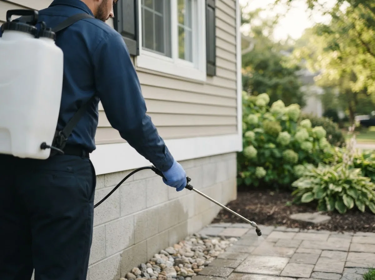 Pest control technician inspecting a home in Garvin, OK